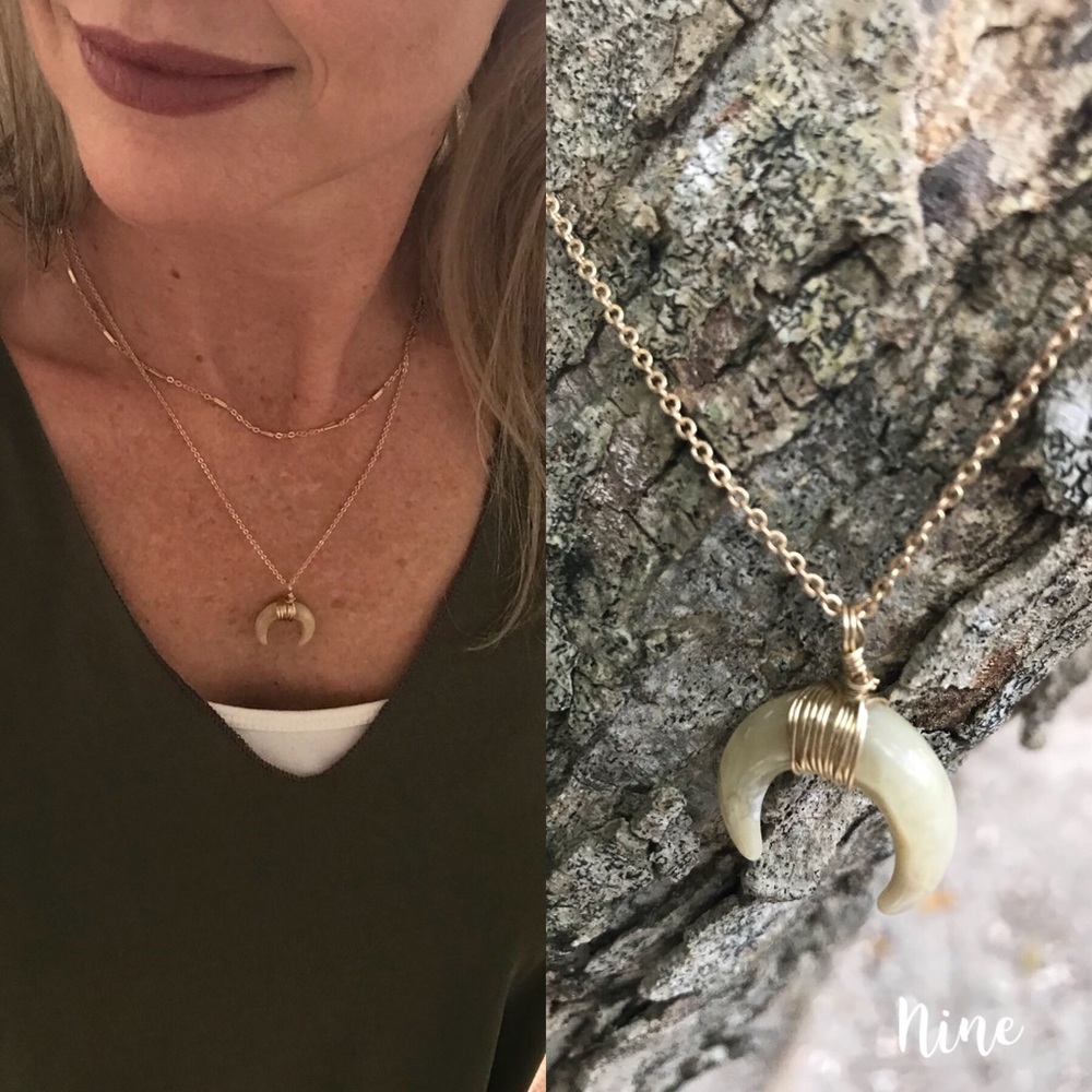 Double Chained Crescent Pendant Necklace